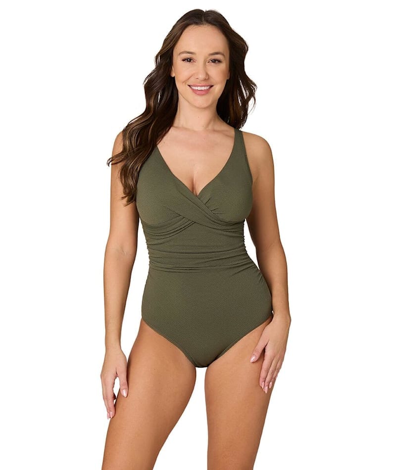 Nip Tuck Must Haves Loiuse Cross Front A-DD Cup One Piece Swimsuit - Olive Swim